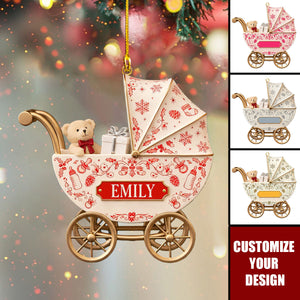 Toile De Jouy Ornaments, Personalized Baby Carriage Ornament