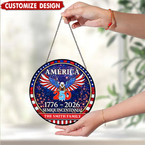 Personalized Family Name 250 Years America Semiquincentennial Stained Glass Suncatcher