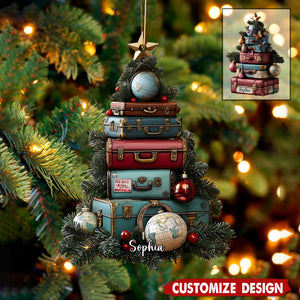 Personalized Travel Suitcase Christmas Ornament - Gift For Traveler