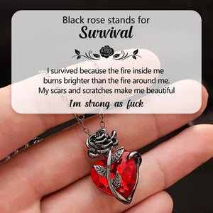 Strong As F*ck Black Rose Heart Necklace