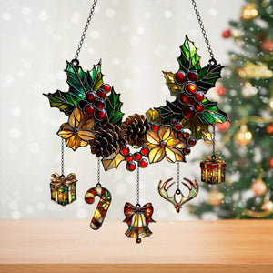 Holly & Pinecone Christmas Acrylic Suncatcher – Festive Winter Gift 2025 Christmas Ornament