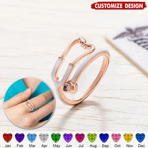 Personalized Heart Birthstone Ring Nurses Week - Appreciation Gift for Medical Staff