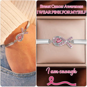 Breast Cancer Awareness Pink Heart Ribbon Bracelet