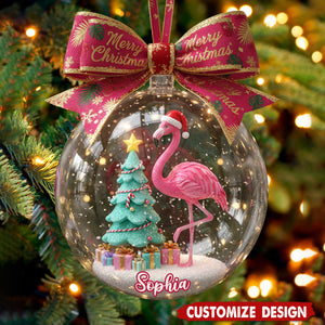 Merry Christmas - Personalized Flamingo Ornament - Gift For Flamingo Lovers