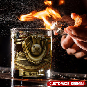 Personalized Baseball Whiskey Glass - Baseball Lovers Gift