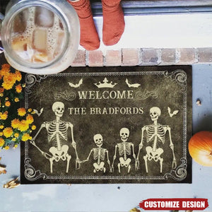 Personalized Skeleton Family Doormat - Halloween Gift For Family