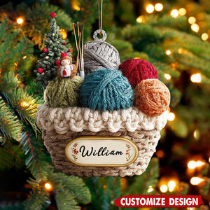 Personalized Knitting Basket Christmas Ornament - Gift for Knitters