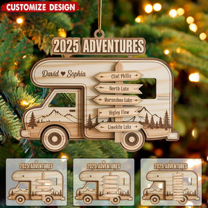 Personalized Travel Adventure Wooden Ornament, Custom Traveling Destination Ornament, Couple Traveling Destination, Travel Gift