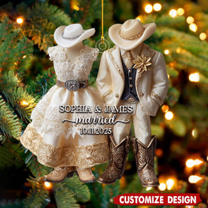 Personalized Country Wedding Ornament, Christmas Gifts For Cowboy Cowgirl Couple, Just Married Ornament, Western Wedding Gift