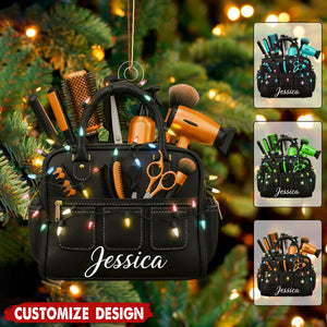 Personalized Hairstylist Bag Christmas Ornament - Gift for Hairdresser And Barber