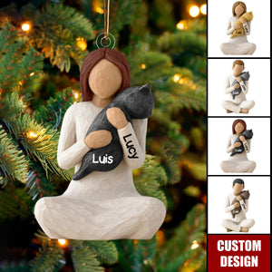 Personalized Girl/Boy Hugging Cat Acrylic Ornament