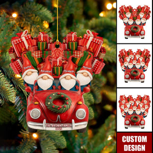 Personalized Santa Hats and Red Car Family Christmas Ornaments, Gift For Family