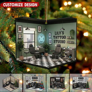Personalize Tattoo Studio Christmas Ornament - Gift For Tattoo Artist