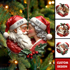 Personalized Romantic Santa Couple Christmas Ornament - Gift For Couple