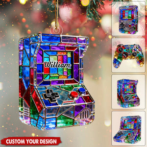 Personalized Stained Glass Retro Game Console Themed Ornament
