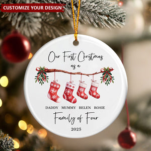 Personalised First Christmas as a Family Ceramic Ornament, Baby First Christmas Tree Ornament