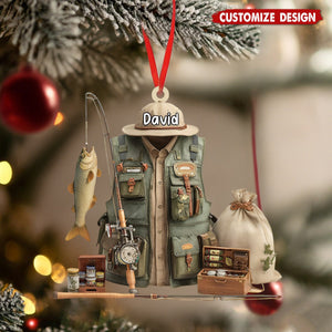 Personalized Fishing Gear Ornament, Gift for Fishing Lovers, Fishing Ornament for Dad, Fisherman Ornament, Fishing Christmas Ornament