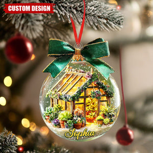 Personalized Greenhouse Ornament, Acrylic Succulent Garden Christmas Ornament, Custom Name Plant Lover Gift, Garden Lover Gift