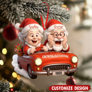 Personalized Growing Old Together Santa Car Christmas Ornament - Gift for Married Couple