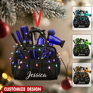 Personalized Hairstylist Bag Christmas Ornament - Gift for Hairdresser And Barber
