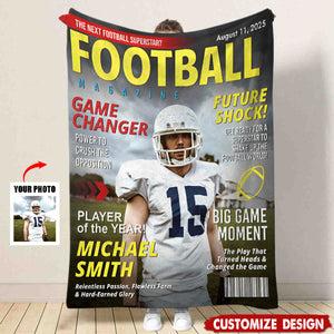 Custom Football Magazine Cover Blanket , Gift For Football Player
