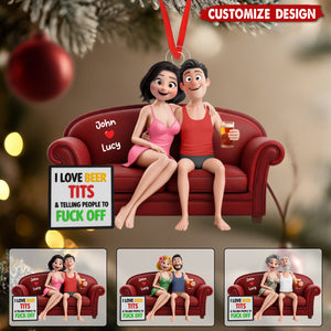 Naughty Couple Sitting on the sofa Christmas Ornament - Personalized Gifts For Couple