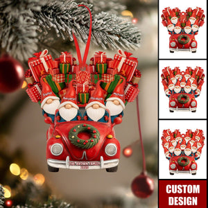 Personalized Santa Hats and Red Car Family Christmas Ornaments, Gift For Family