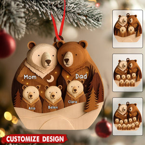 Personalized Bear Family Woodland Wooden Christmas Ornament - Gift for Family