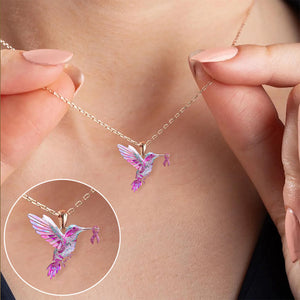 Colorful Hummingbird Breast Cancer Necklace