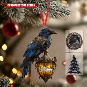 Personalized Raven Christmas Ornament 2025, Bird Lover Gift, Gothic Animal Christmas Decor