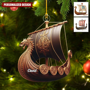 Personalized Viking Ship Christmas Ornament Gift for Men