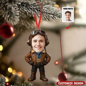 Personalized Upload Photo Face Pilot Ornament
