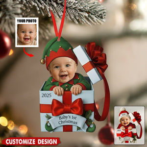 Personalized Baby's First Christmas Photo Christmas Gift Box Ornament - Gift For Baby