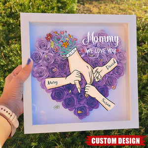 Grandma/Mom We Love You - Personalized Flower Shadow Box With Name