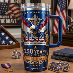 Faith Family & Freedom 40oz Tumbler With Handle - Personalized Gifts For Patriots