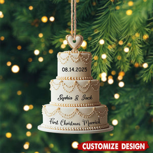 First Christmas Married Personalized Wedding Cake Ornament