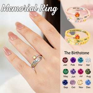 In Loving Memory - Personalized Feather Birthstone Memorial Ring
