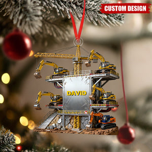 Personalized Excavator Engineering Christmas Ornament