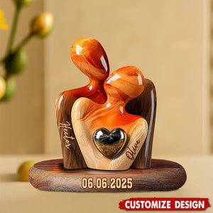Elegant Couple Statue with Heart Inlay - Personalized Couple Acrylic Plaque