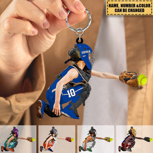 Personalized Softball Kid Acrylic Keychain - Gift for Softball Lovers