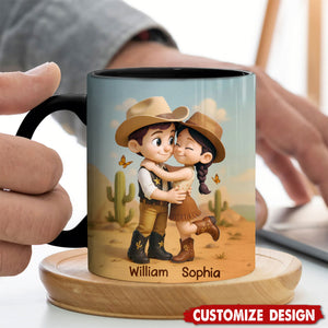 Cartoon Style Countryside Couple Cowboy Cowgirl Personalized Coffee Mug