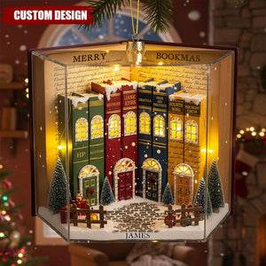 Book Town In A Jolly Christmas Night Acrylic Ornament, Personalized Gifts For Book Lovers