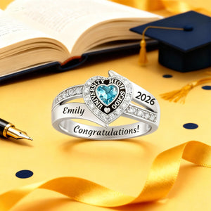 Personalized Engraved Heart Birthstone Graduation Ring Gift for Graduates