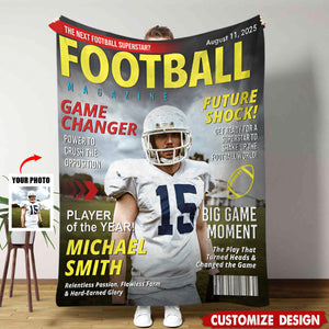 Custom Football Magazine Cover Blanket , Gift For Football Player