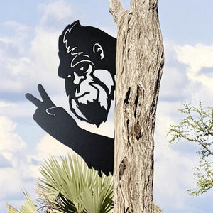 Peek-a-Boo Peace Sign Bigfoot Metal Sign – Peace Sign Edition - Sasquatch Peace Sign