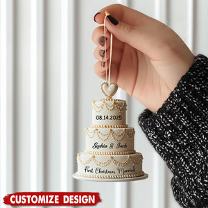 First Christmas Married Personalized Wedding Cake Ornament