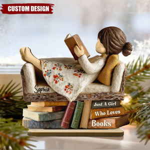 Man Woman Book Lover Reading Book On Sofa - Personalized Wooden Plaque