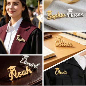 Custom Name with Graduation Hat Lapel Pin, Personalised Graduation Celebration Gift