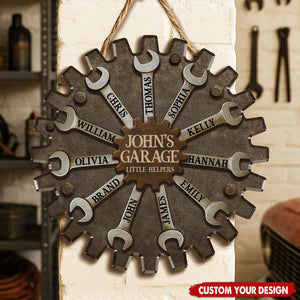 Personalized Garage Sign for Dad, Custom Father's Day Gift with Kids' Names, Little Helpers