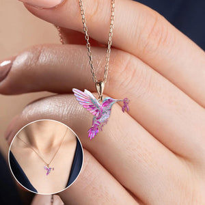 Colorful Hummingbird Breast Cancer Necklace